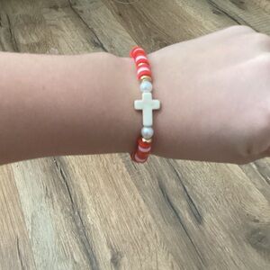 Red and baby Pink Beaded Kids Cross Bracelet